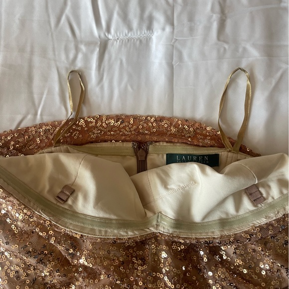LAUREN By Ralph Lauren Evening Gold Sequin Gown | Size 6 - Picture 6 of 9